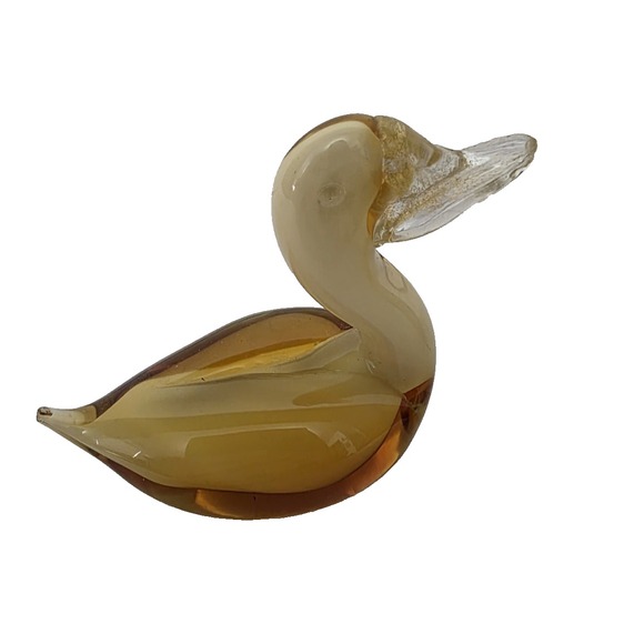 Vintage Venetian Amber Glass Swans Lot Of Two Made In Italy J I Company - Picture 2 of 5